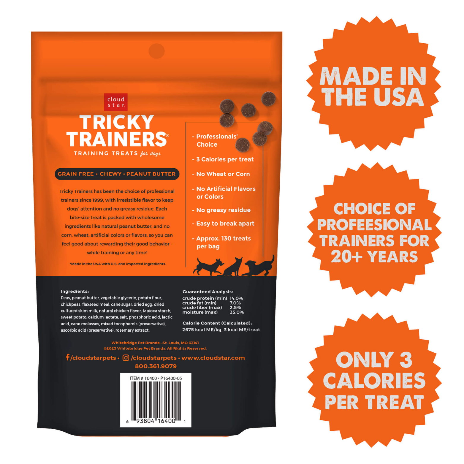 Cloud Star Chewy Tricky Trainers Peanut Butter Flavor Dog Treats 5oz