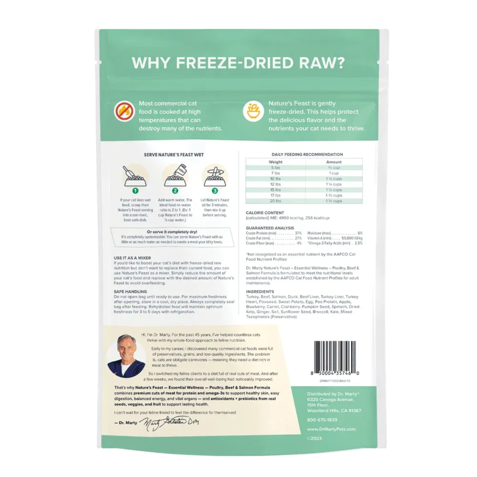 Dr. Marty Freeze Dried Raw Cat Food Poultry Beef & Salmon Nature's Feast 12 oz