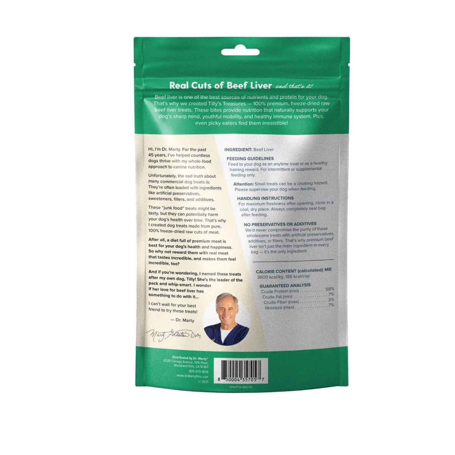 Dr. Marty Grain-Free Freeze Dried Dog Treats Tilly's Treasures Beef Liver 4 oz