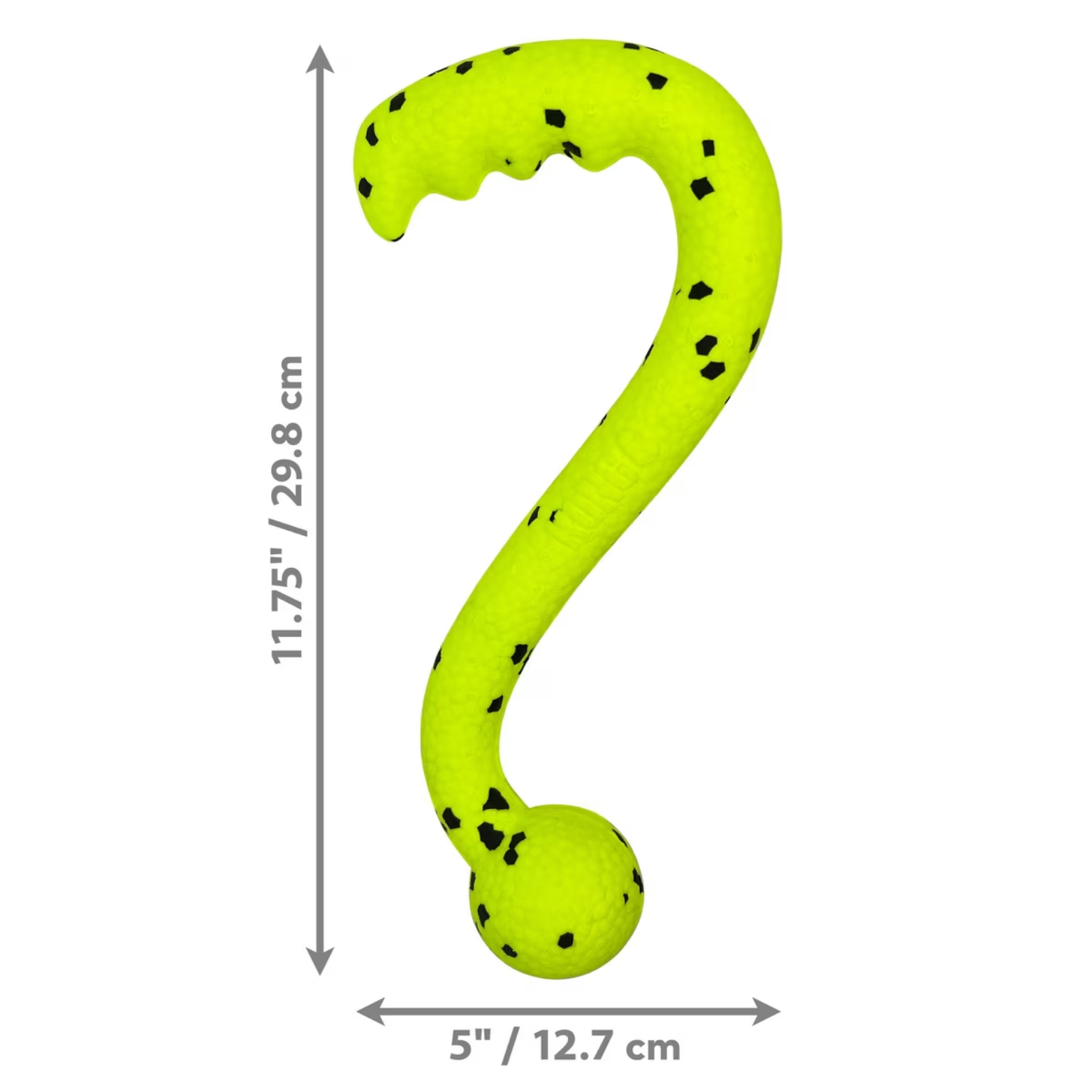KONG Reflex Tug ’N Fetch dog toy displayed on a white background with size measurements. The toy measures approximately 11.75 inches tall and 5 inches wide.