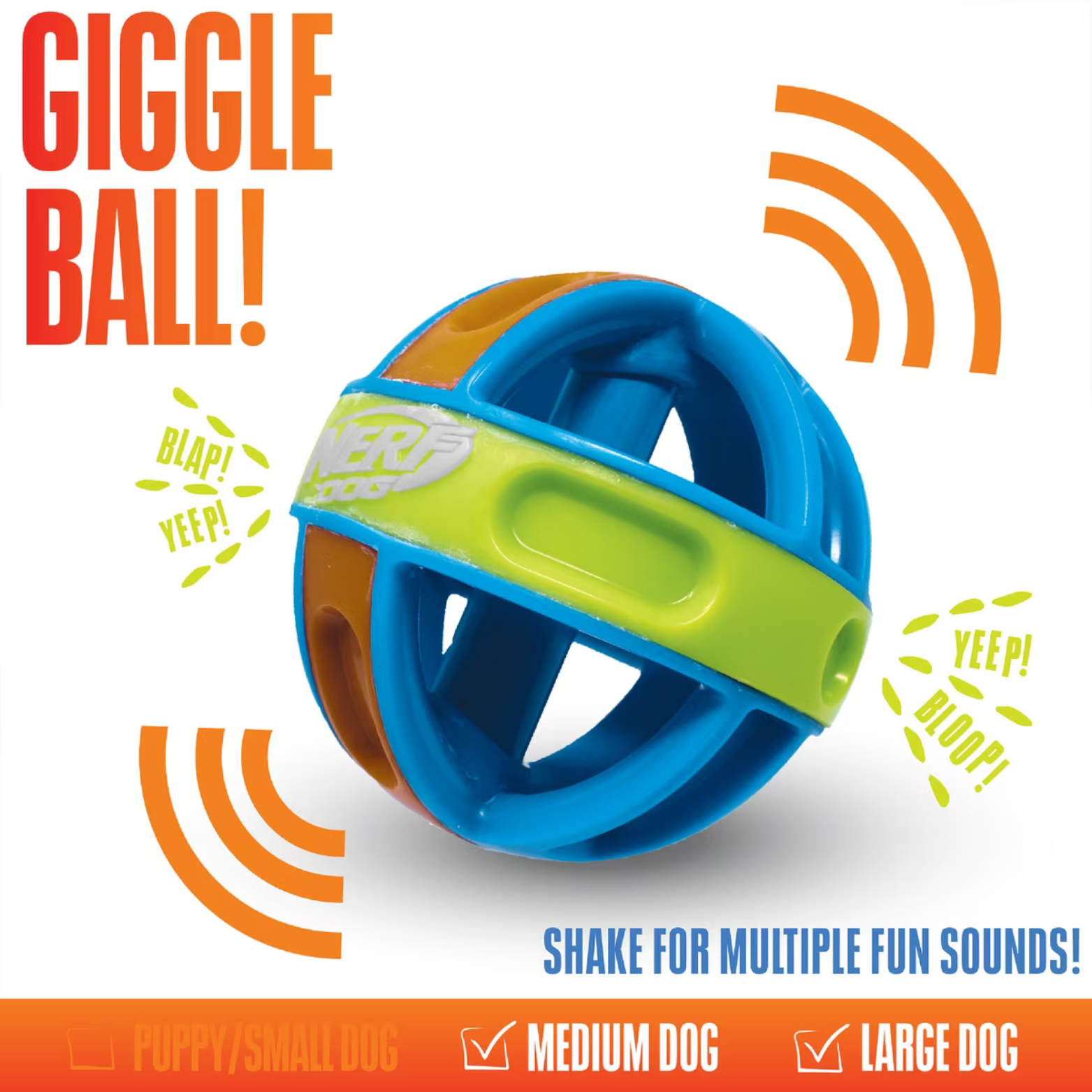 Nerf Dog Giggle Ball Game & Puzzle Dog Toy, Blue/Green/Orange, 5-in
