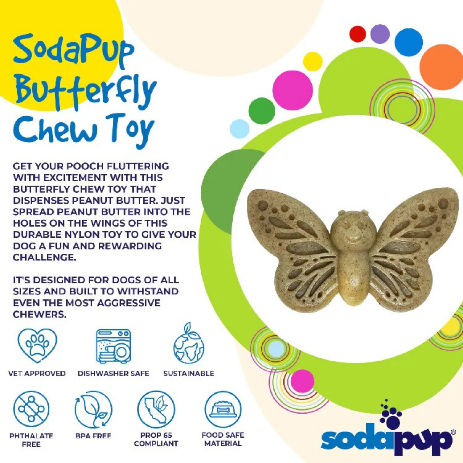 SodaPup Butterfly Ultra Durable Nylon Dog Chew & Enrichment Toy