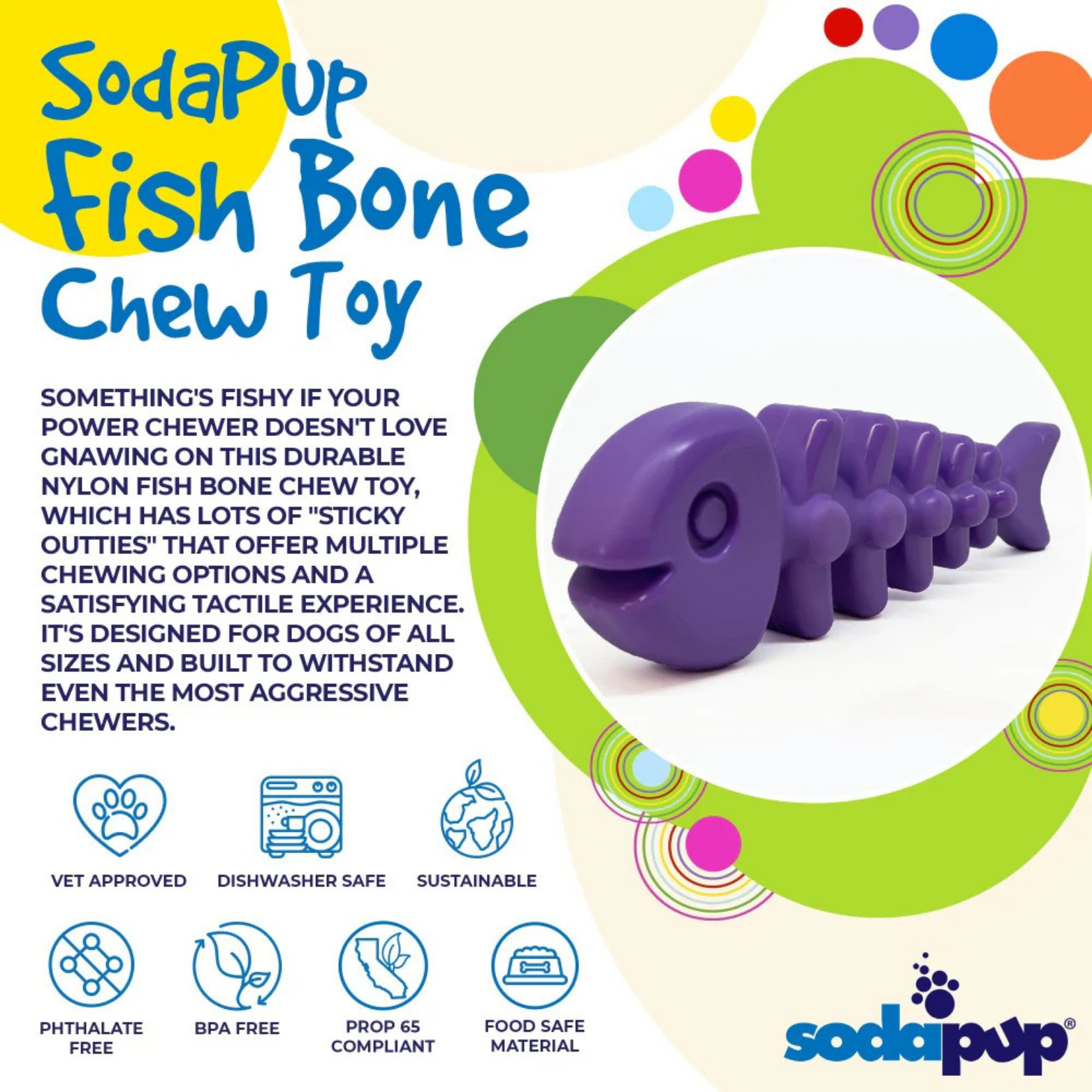 SodaPup Fish Bone Ultra Durable Nylon Dog Chew Toy