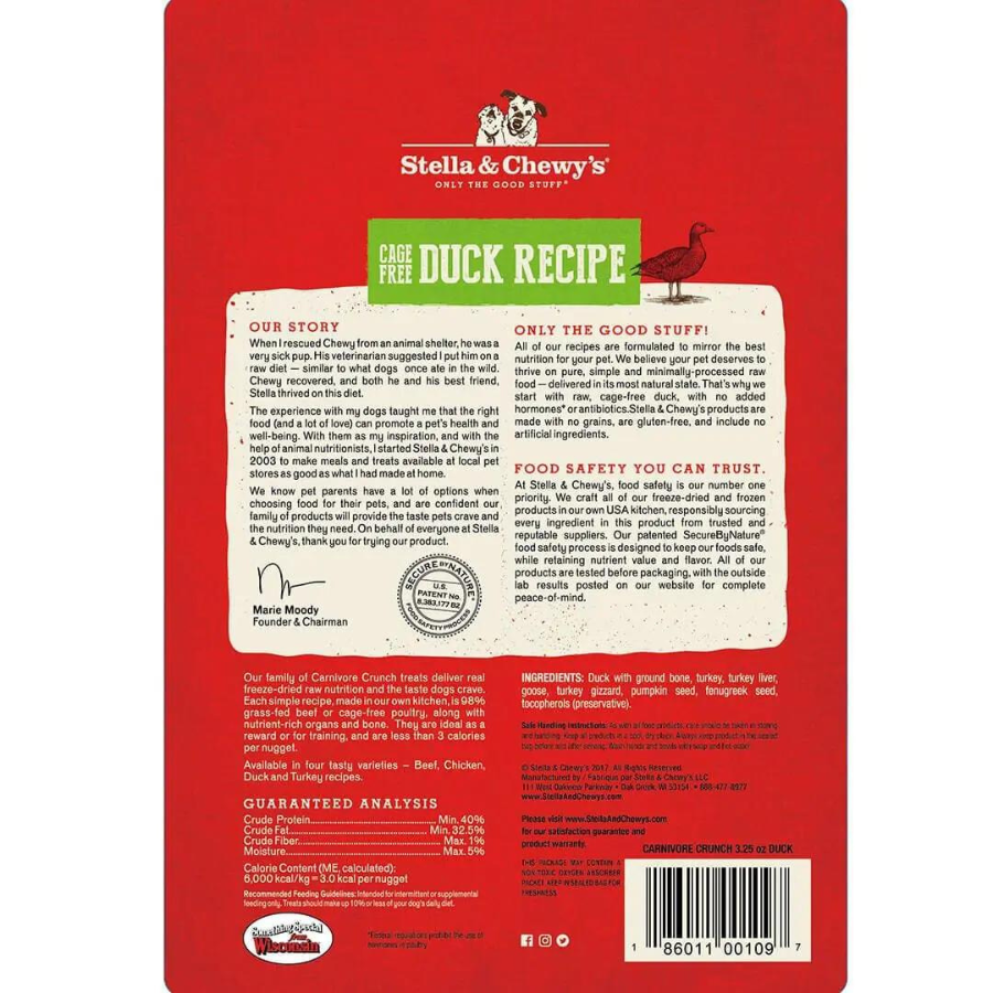 Stella & Chewy's Carnivore Crunch Cage-Free Duck Recipe Freeze-Dried Dog Treats 3.25 oz - Mutts & Co.