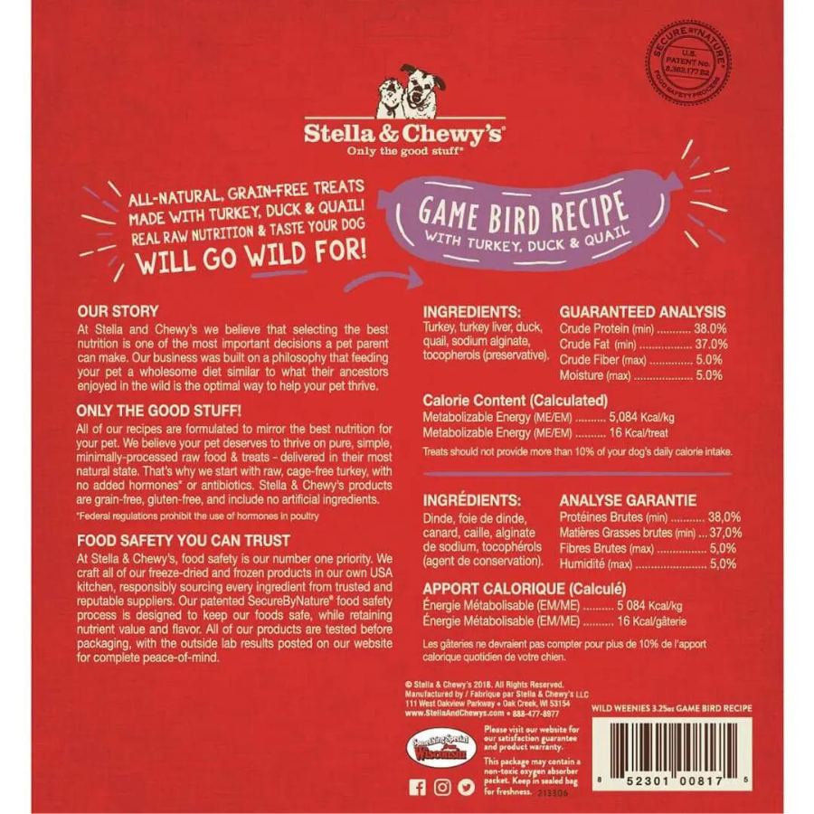 Stella & Chewy's Wild Weenies Game Bird Recipe Freeze-Dried Dog Treats 3.25 oz - Mutts & Co.
