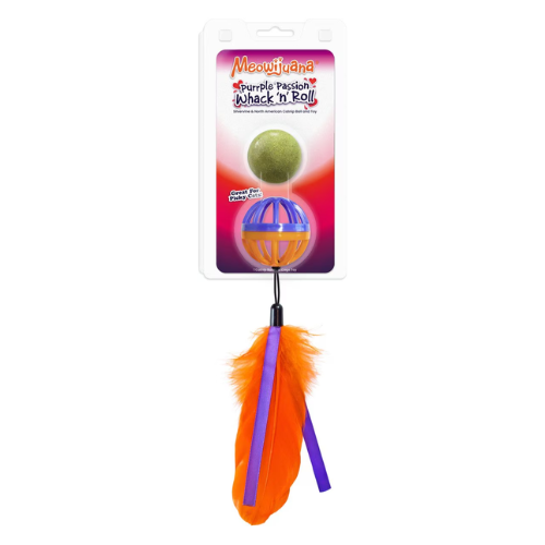 Meowijuana Purple Passion Whack 'n' Roll Compressed Catnip Ball w/ Cage