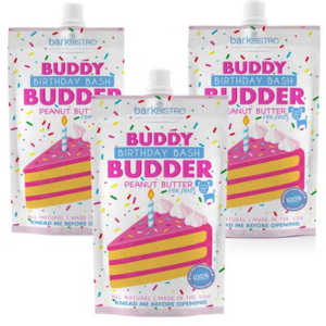 Bark Bistro Buddy Budder Birthday Bash Peanut Butter Squeeze Pack Dog Treat 4-oz - Mutts & Co.