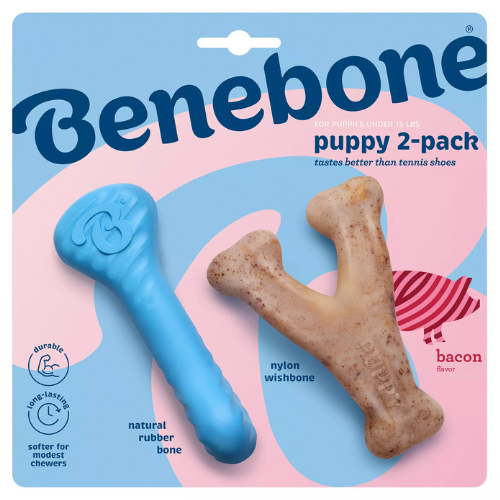 Benebone Puppy Wishbone & Rubber Pack Chew Toy, 2 pack