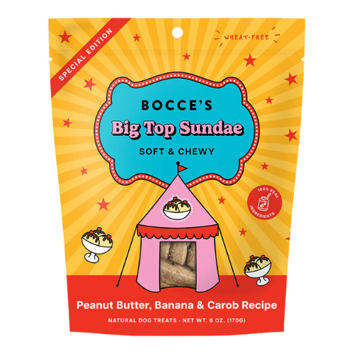 Bocce's Bakery Big Top Sundae Soft & Chewy Peanut Butter, Banana & Carob Dog Treats, 6 oz