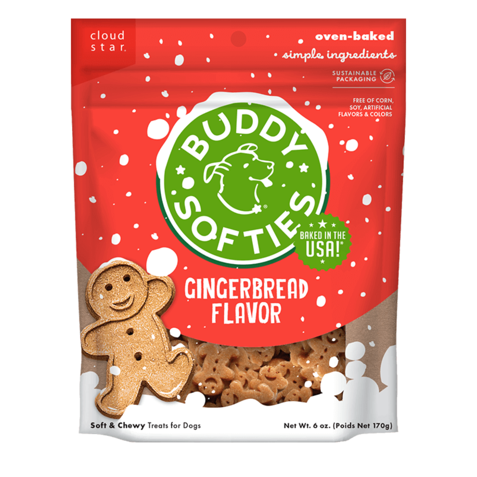Cloud Star Buddy Biscuits Softies Soft & Chewy Dog Treats Gingerbread 6 oz