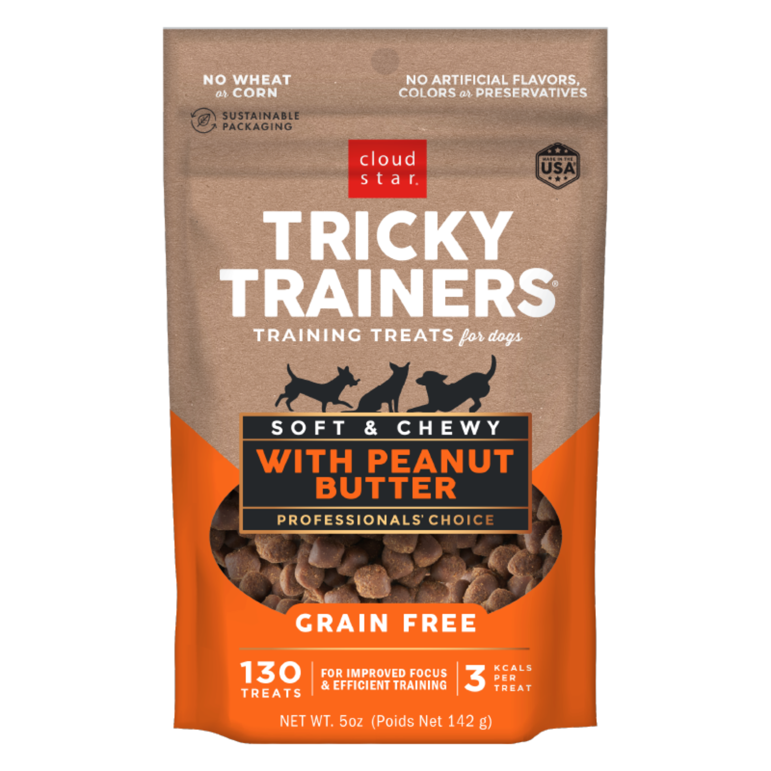 Cloud Star Chewy Tricky Trainers Peanut Butter Flavor Dog Treats 5oz