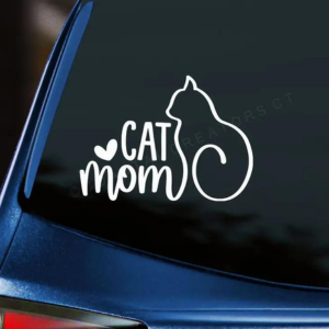 Coastal Creators of Connecticut "Cat Mom" White Vinyl Car Window Cat Sticker Decal - Mutts & Co.
