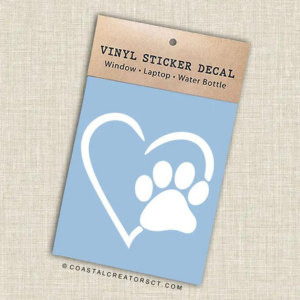 Coastal Creators of Connecticut Heart with Dog Paw White Vinyl Car Sticker Window Decal - Mutts & Co.