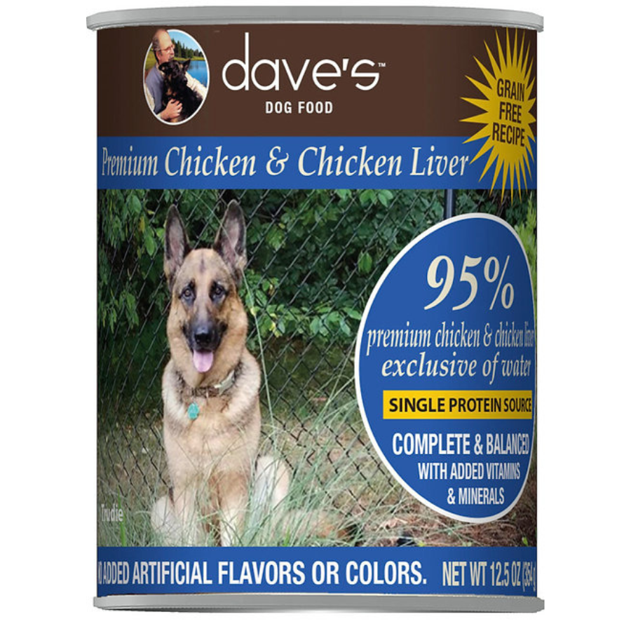 Dave's Pet Food 95% Premium Meats Grain-Free Chicken & Chicken Liver Recipe Canned Dog Food, 13-oz - Mutts & Co.