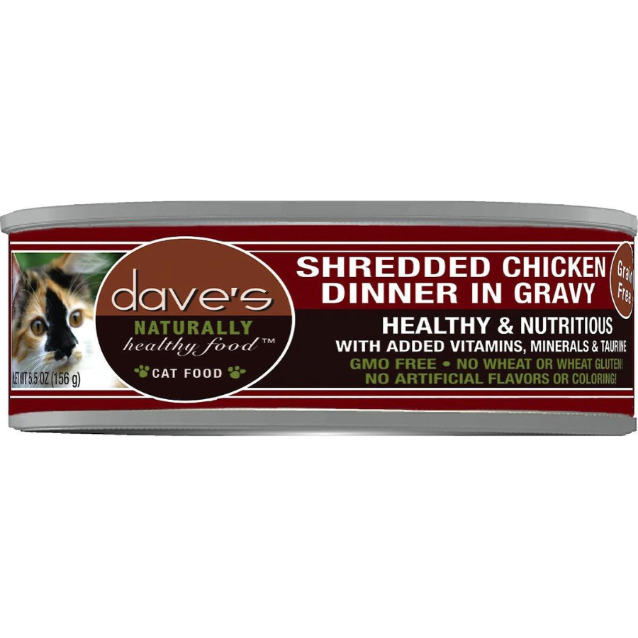 Dave's Pet Food Naturally Healthy Grain-Free Shredded Chicken Dinner in Gravy Canned Cat Food, 5.5-oz - Mutts & Co.