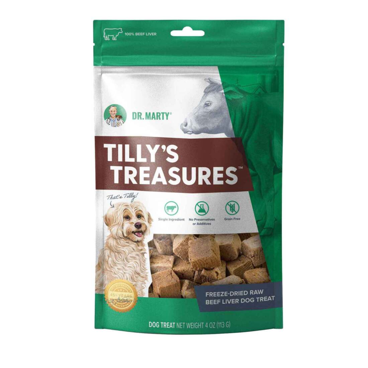 Dr. Marty Grain-Free Freeze Dried Dog Treats Tilly's Treasures Beef Liver 4 oz