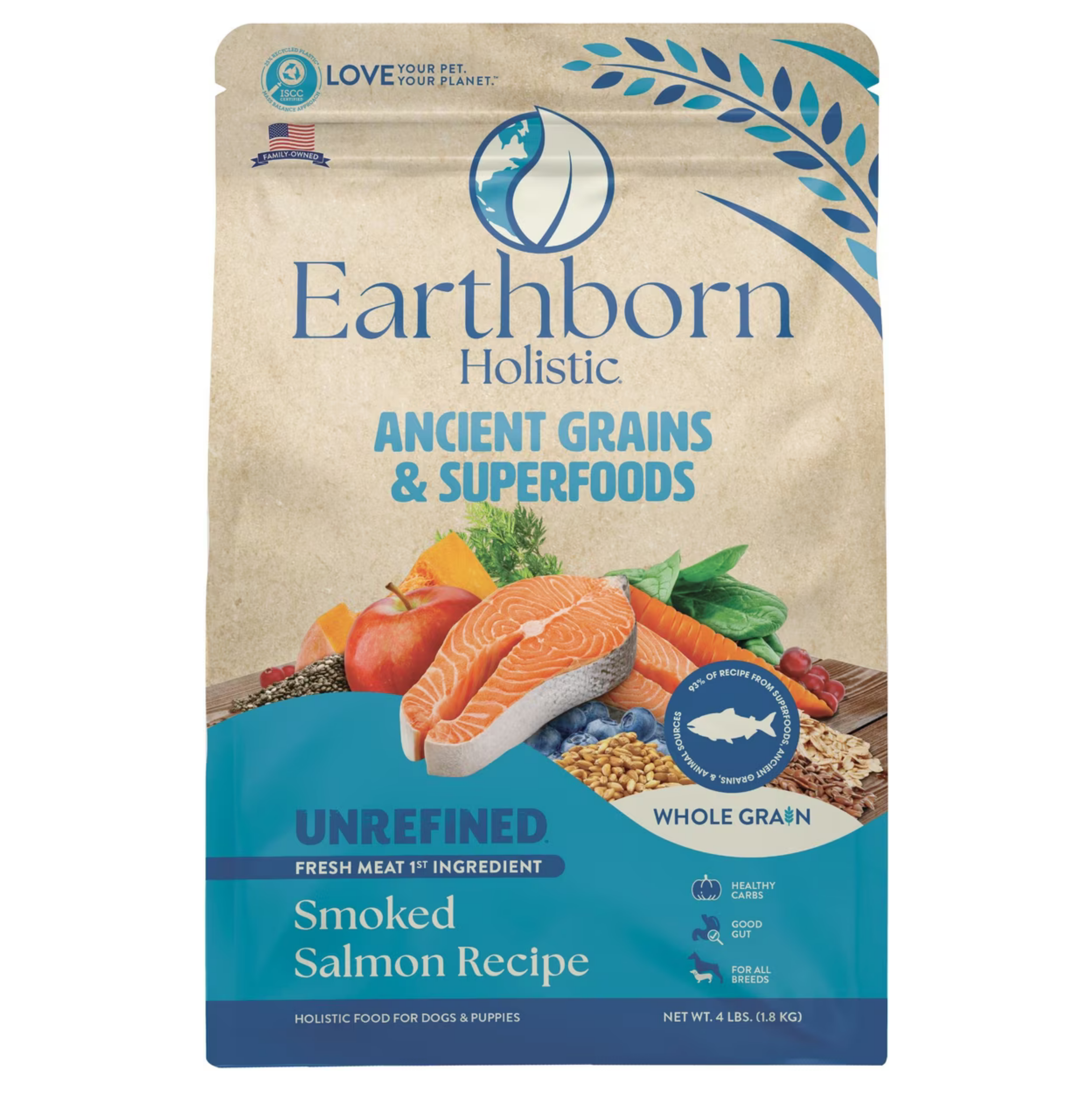 Earthborn Holistic Unrefined Smoked Salmon with Ancient Grains & Superfoods Dry Dog Food 4-lb