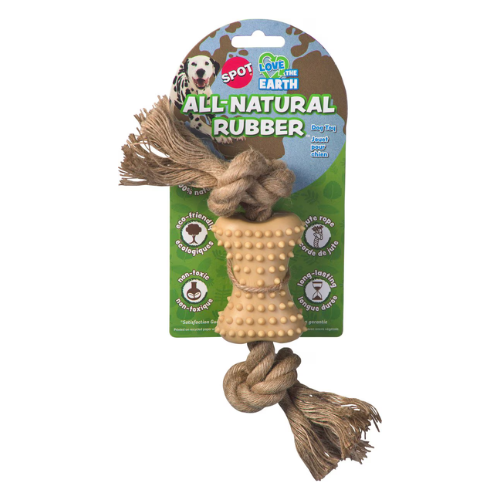 Ethical Pet SPOT Love the Earth Natural Rubber Bone with Rope Dog Toy, 7"