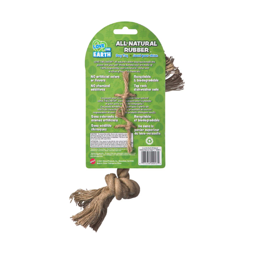 Ethical Pet SPOT Love the Earth Natural Rubber Bone with Rope Dog Toy, 7"