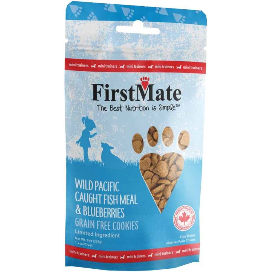 FirstMate Wild Pacific Caught Fish Meal & Blueberry Mini Trainers Dog Treats, 8 oz