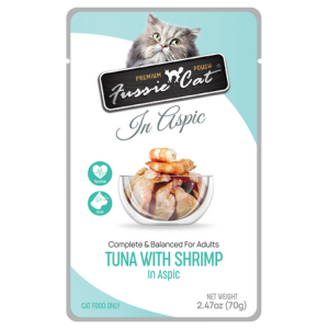 Fussie Cat Premium Tuna with Shrimp Formula in Aspic Wet Cat, 2.47-oz Pouch - Mutts & Co.