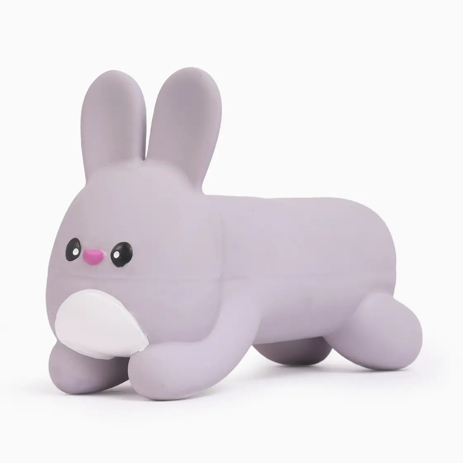 Purple rabbit-shaped toy on a white background