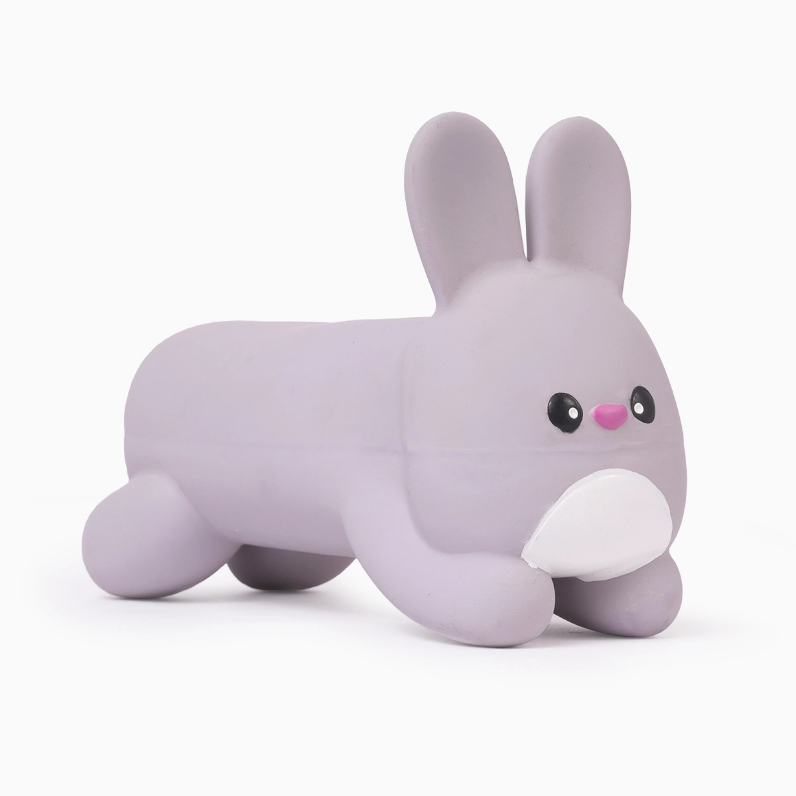 Purple cartoon-like rabbit toy on a white background