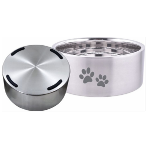 Indipets Black Insulated Bowl with Paw Prints Feeder 32 oz