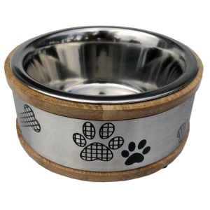 Indipets Wooden Ring W/ Metal Plate Paw Silver Feeder - Mutts & Co.