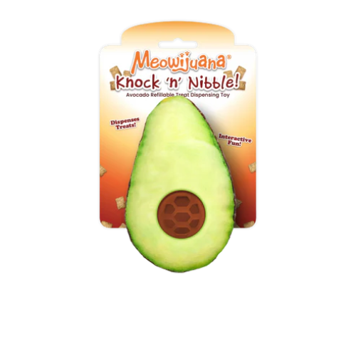Meowijuana Knock 'n' Nibble Refillable Treat Dispenser Avocado Cat Toy