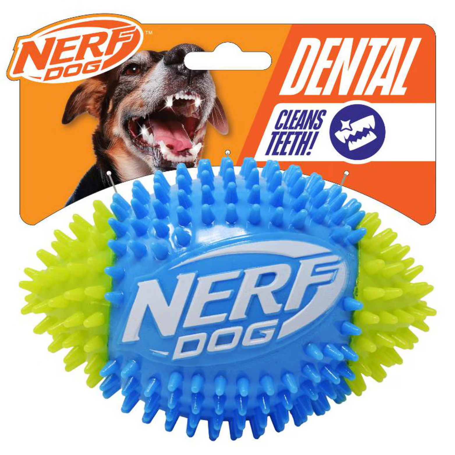 Nerf Dog TPR Spike Squeak Football Dog Toy, Blue/Green, 6"