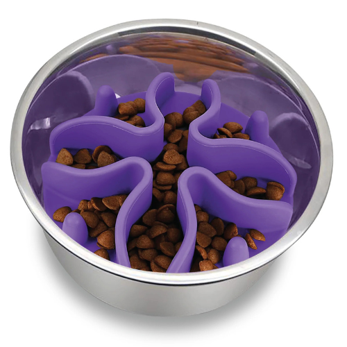 Palz & Co Paw Puzzle Slow Feeder Dog Bowl Purple Insert, Medium