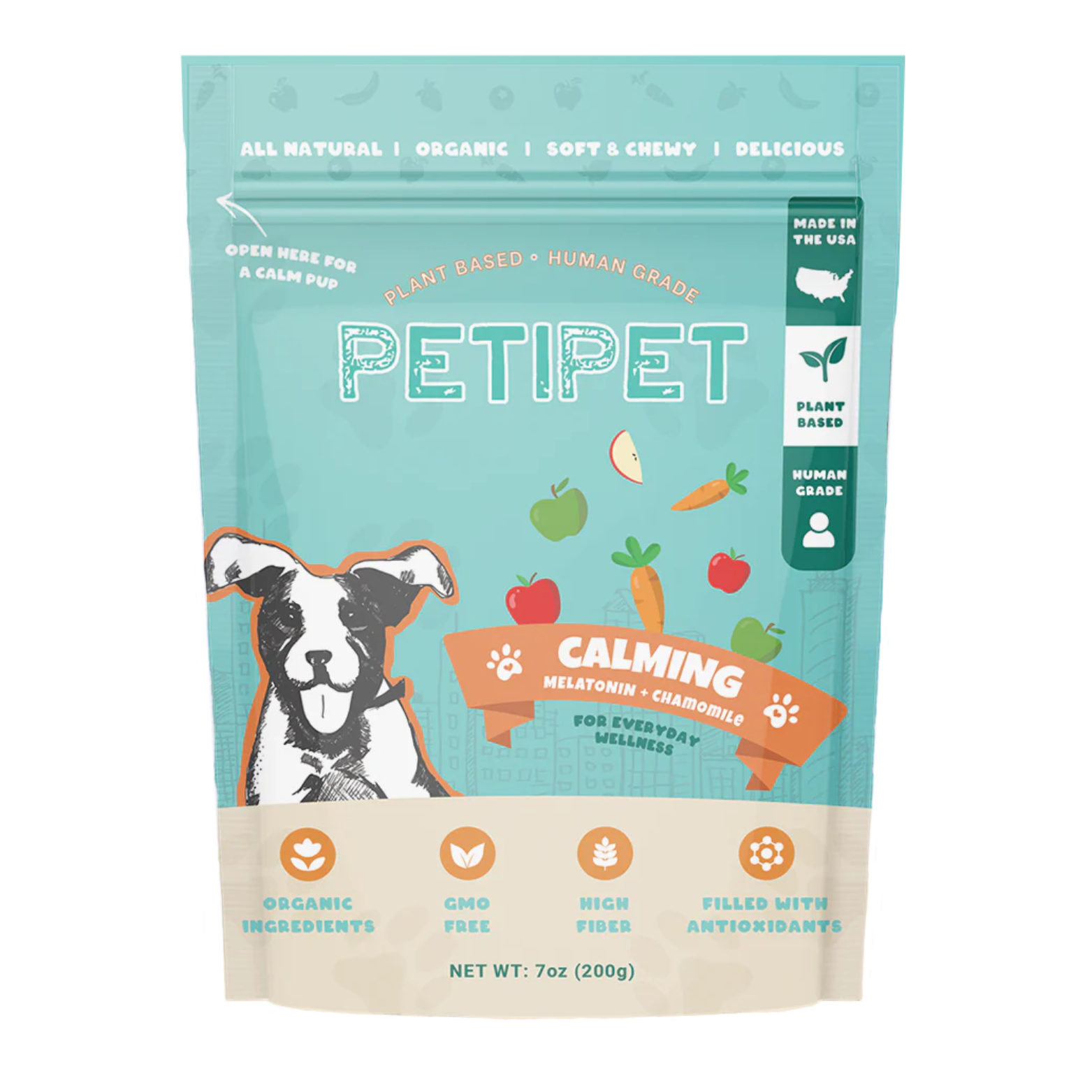 Petipet Calming Bites with Melatonin + Chamomile Apple & Carrot Flavored Soft Chew Calming Supplement for Dogs, 7-oz bag