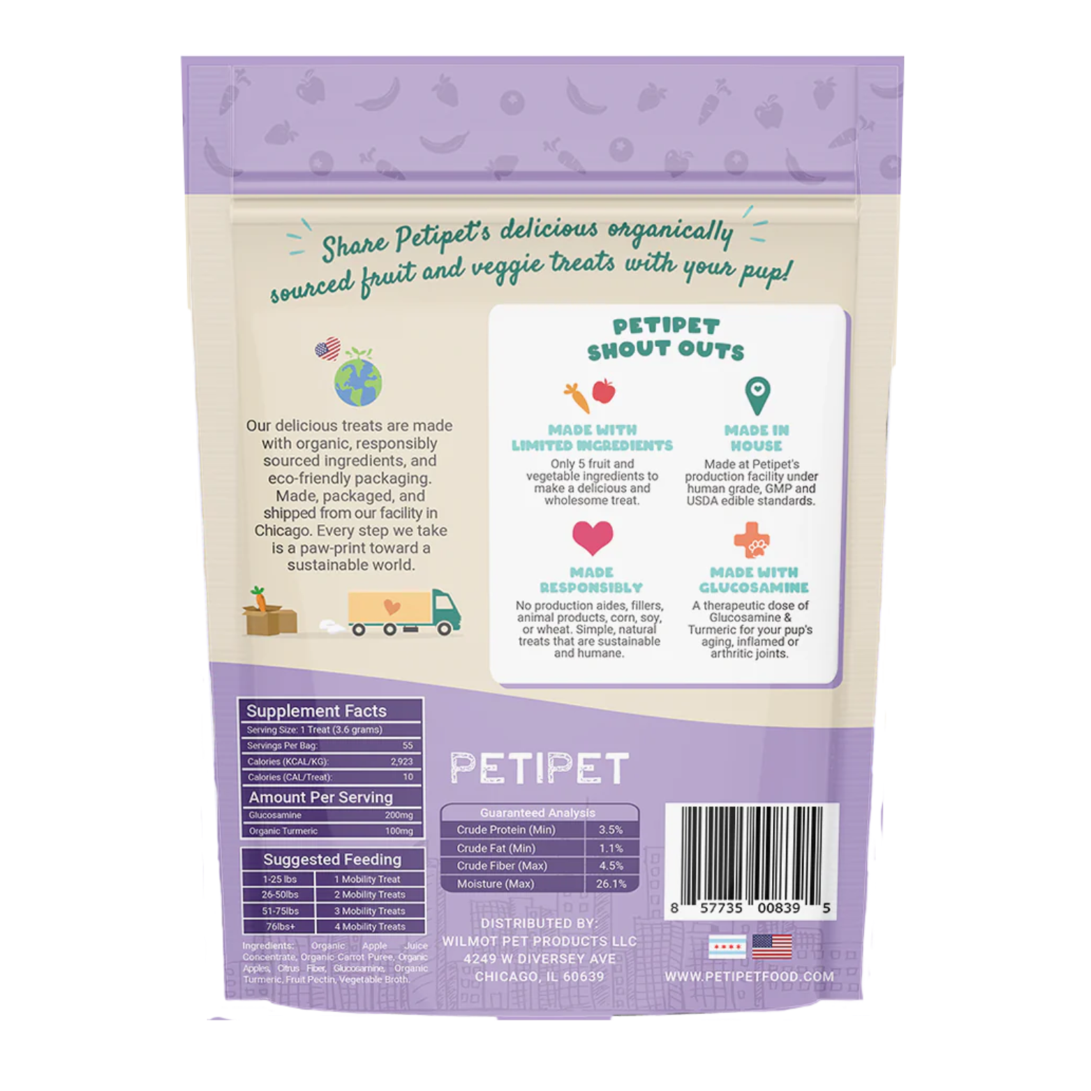 Petipet Mobility Bites with Glucosamine + Turmeric Apple & Carrot Flavored Soft Chew Hip & Joint Supplement for Dogs, 7-oz bag