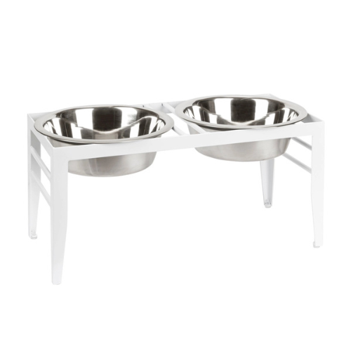 Pets Stop Chariot Double Diner Raised Feeder White