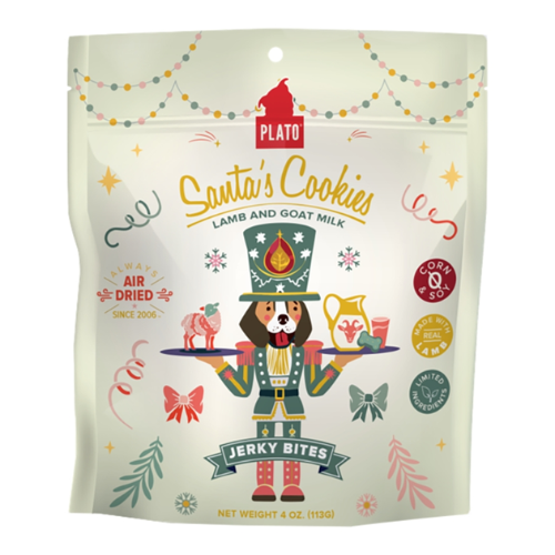Plato Holiday Santas Cookies Lamb & Goat Milk Jerky Dog Treats 4oz