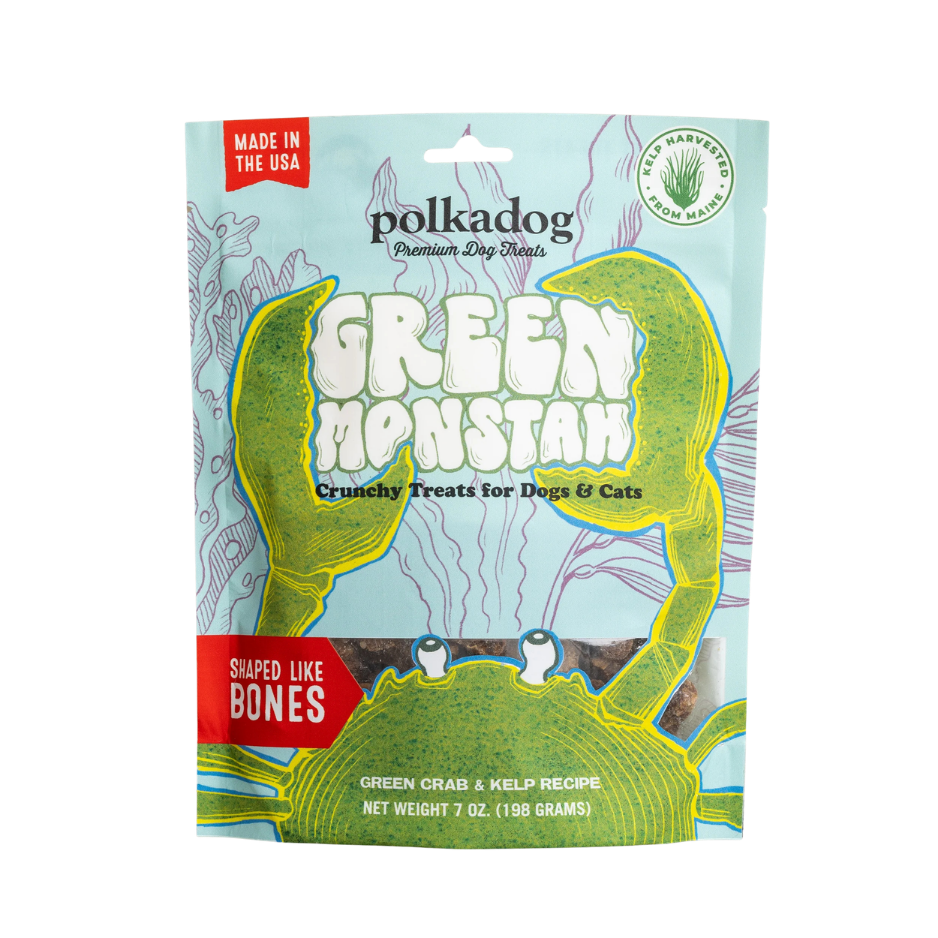 Polka Dog Green Monstah Bone Shaped Crunchy Dog Treats 7oz