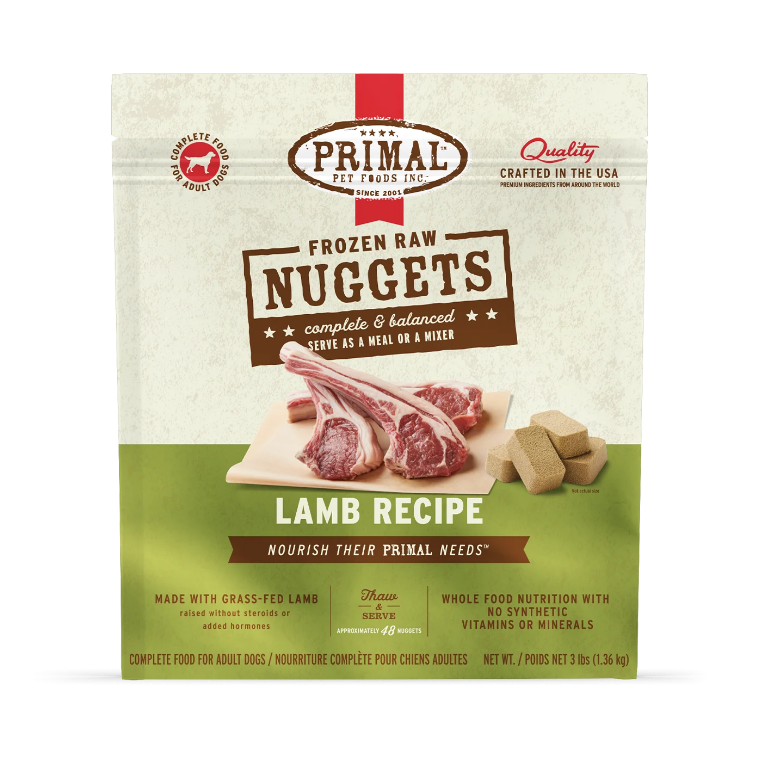 Primal Nuggets Lamb Formula Frozen Raw Dog Food 3 lbs