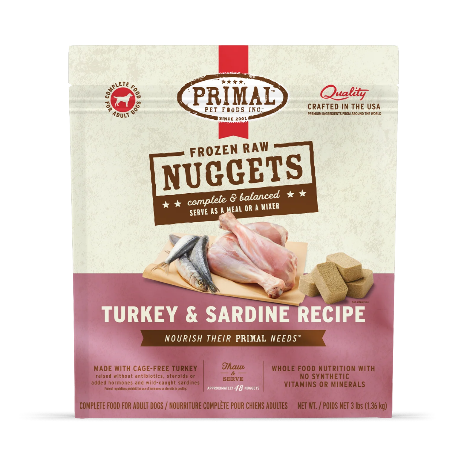 Primal Nuggets Turkey & Sardine Formula Frozen Raw Dog Food 3 lbs