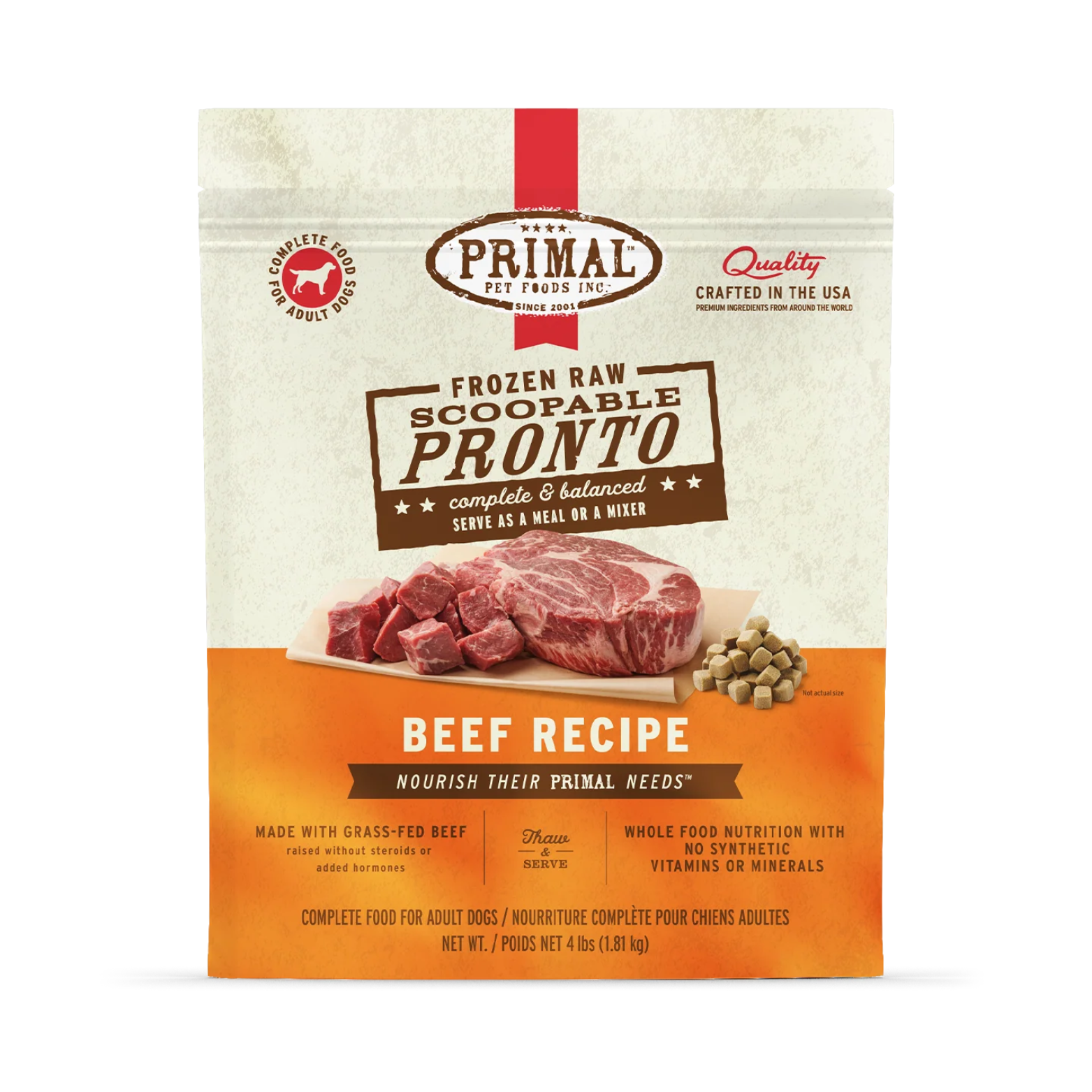 Primal Pronto Beef Formula Raw Frozen Dog Food 4lb