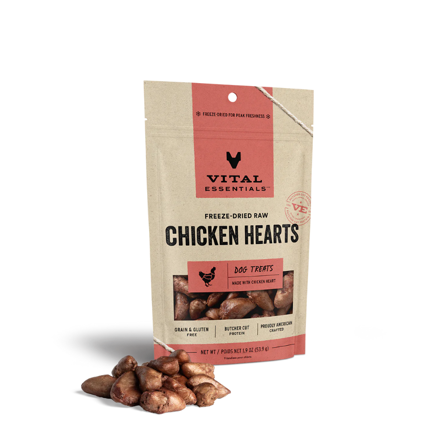 Vital Essentials Freeze-Dried Chicken Hearts Dog Treats 1.9 oz - Mutts & Co.
