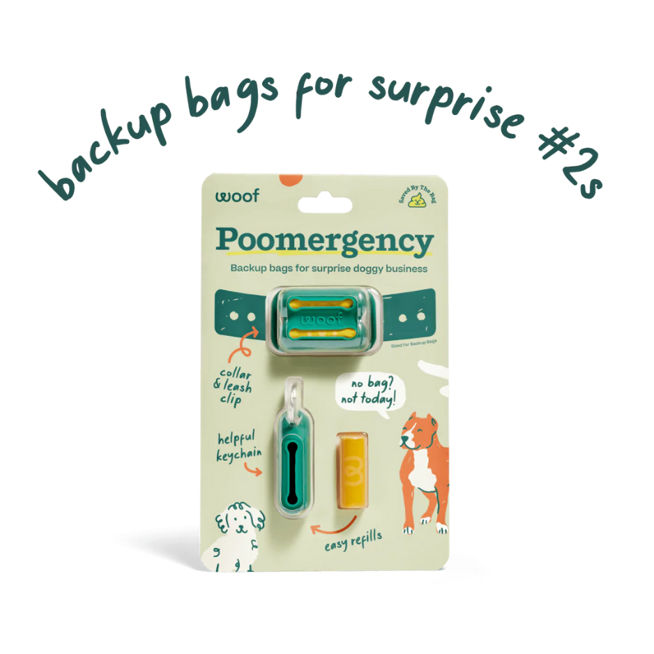 Pooemergency product packaging with backup bags for dogs on a white background