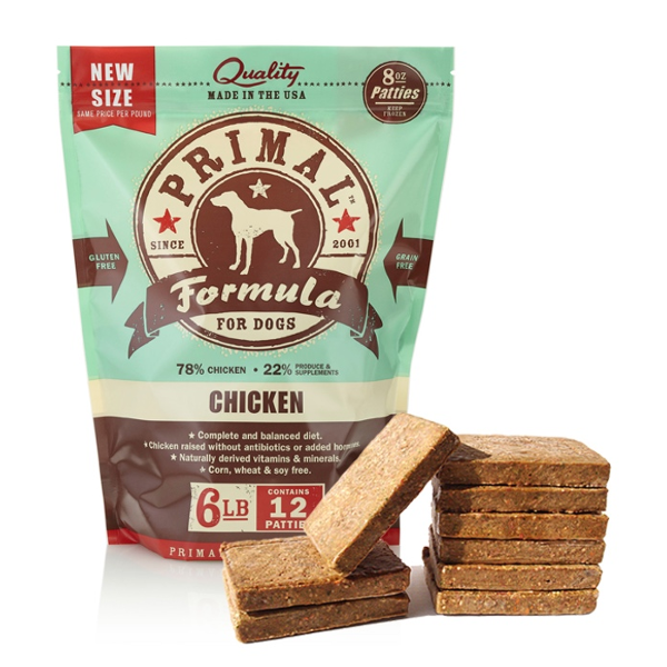 Primal Patties Chicken Formula Frozen Raw Dog Food 6 lbs - Mutts & Co.