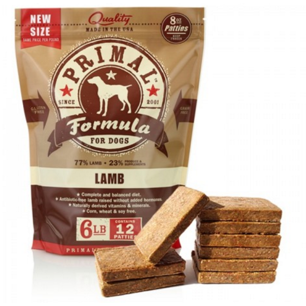 Primal Patties Lamb Formula Frozen Raw Dog Food 6 lbs - Mutts & Co.