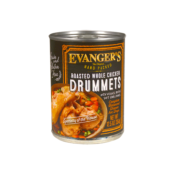 Evanger's Grain-Free Hand Packed Roasted Whole Chicken Drummets Dinner Canned Dog Food, 12-oz - Mutts & Co.
