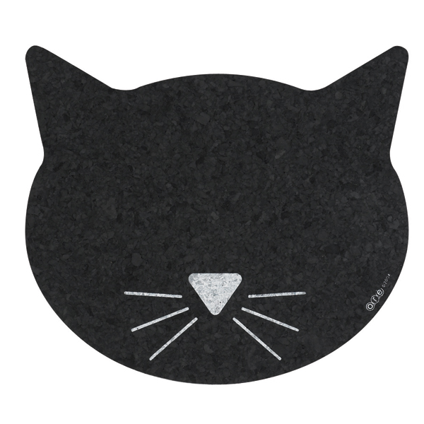 ORE Pet Black Cat Face Black Recycled Rubber Pet Placemat - Mutts & Co.