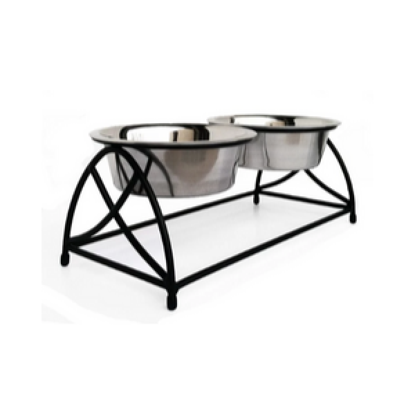 Pets Stop Butterfly Double Diner Raised Feeder Black - Mutts & Co.