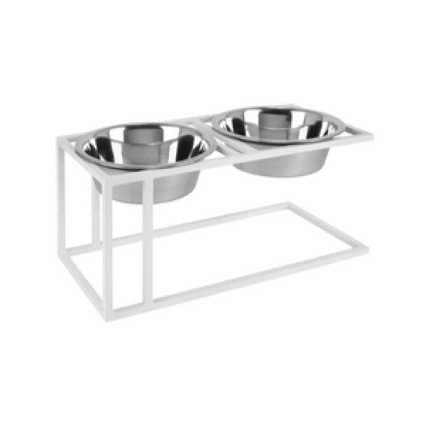 Pets Stop Cityline Double Diner Raised Feeder White - Mutts & Co.