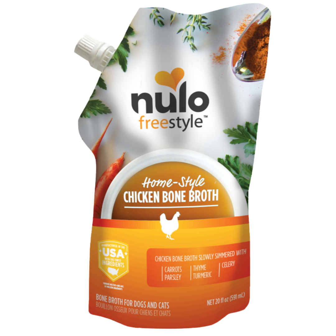 Nulo Freestyle Grain-Free Homestyle Chicken Bone Broth Dog & Cat Food Topper, 20 oz - Mutts & Co.