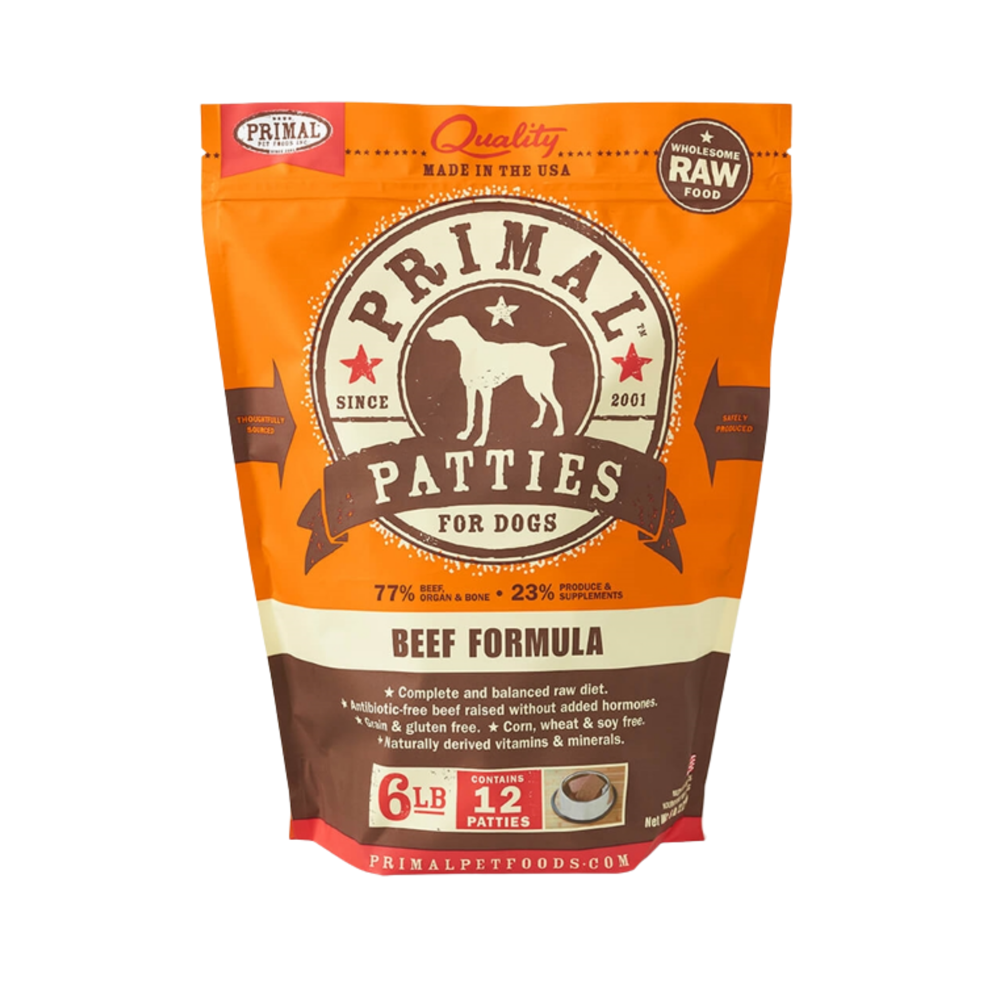 Primal Patties Beef Formula Frozen Raw Dog Food 6 lbs - Mutts & Co.